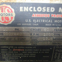 US Motors Enclosed Motor Asbestos Protected Motor 3 PH 10HP 284J 15/8" Shaft Di