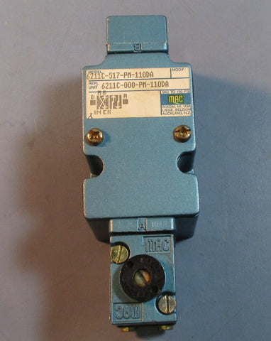 MAC Valve Inc. 6211C517PM110DA Solenoid Valve w/ PMC110DABE Attached Used