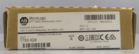 Allen Bradley 1762IQ8 Ser A Sink/Source Input 8PT 24VDC Rev. D Factory Sealed