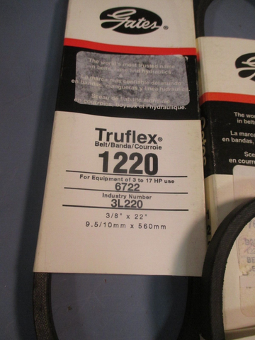 Lot of (4) Gates TruFlex V-Belts 3/8" Wide Choose Your Size 1200 3L220