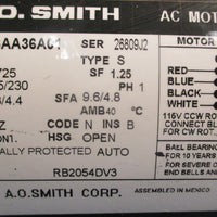 AO Smith S56AA36A01 AC Motor 1/2 HP 1725 RPM 115/230 V 5/8" Shaft Dia