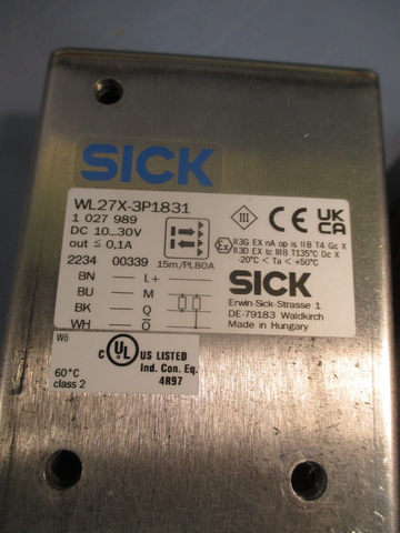 SICK 1027989 PHOTOELECTRIC SENSOR, RETROREFLECTIVE, 15M RANGE WL27X-3P1831