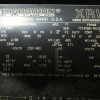 Marathon XRI FV0284TTFNA6026BAL Motor 25 HP, 1775 RPM, 230/460 V, E207, 284T