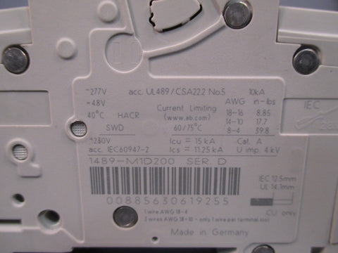 Allen Bradley Circuit Breaker Series D 1489M1D200