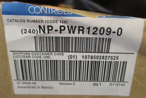 Johnson Controls Wall Mount Power Supply Model NPPWR12090 120 VAC 9 VDC NIB