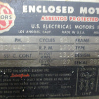 US Motors Enclosed Motor Asbestos Protected Motor 3 PH 10HP 284J 15/8" Shaft Di