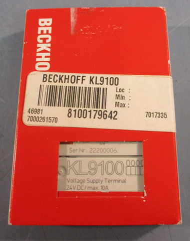Beckhoff KL9100 Voltage Supply Terminal, 24V DC 10A