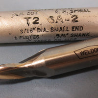 Weldon 2° Tapered End Mill: T26A2, 3/16"DIA, 3/8"SHK, 20472, 3FL, USA