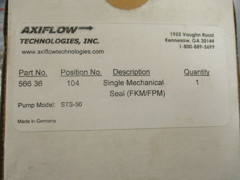 Axiflow STS-50 Single Mechnical Seal 566-36 36mm Bore 68mm Width