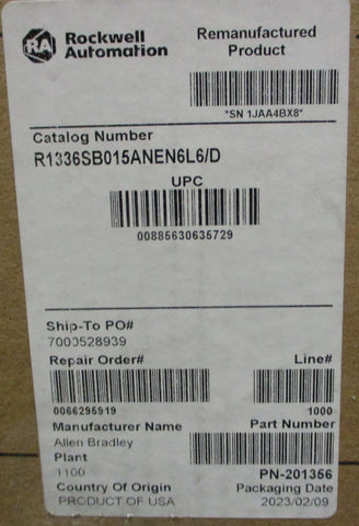 Allen Bradley 1336SB015ANEN6L6 Ser D General Purpose AC Drive 15HP 460V