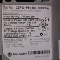 Allen Bradley 22FD1P5N103 Series A PowerFlex 4M AC Drive 0.4kW/0.5HP 3 Phase
