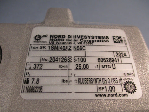 NORD DRIVE SYSTEMS GEARHEAD UNIT SK1SMI40AZ-N56C, 25:1, FLANGE MOUNT