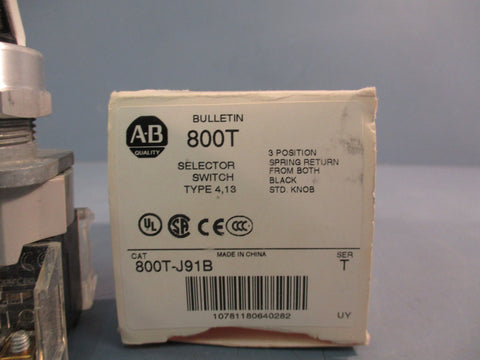 Allen Bradley 800T-J91B Ser T 3 Position Spring Return Selector Switch 4 Pole