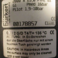 Burkert 2000 Pneumatic Valve 00178857 Pilot 1.9 10Bar 2Way Solenoid