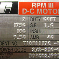 Reliance Electric T18R1117CYX RPM III DC Motor DC0189ATY 2HP 7/8" Shaft Dia