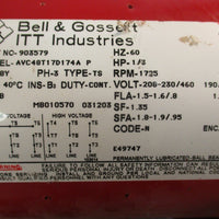 Bell & Gossett 903579 Motor AVC48T17D174A 60Hz 1725RPM 1/3HP 460V
