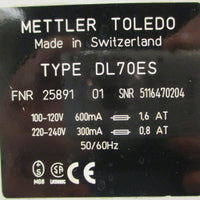 Mettler Toledo DL70ES Titrator 100120V 600mA 200240V 300mA 50/60Hz