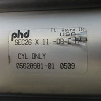 PHD SEC26 x 11 -DB-E-H4 Pneumatic Air Cylinder 11" Stroke 1-3/8" Bore NWOB