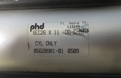 PHD SEC26 x 11 -DB-E-H4 Pneumatic Air Cylinder 11" Stroke 1-3/8" Bore NWOB