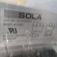 Sola DCPower Supply 120/240vac 24vdc 50/60 Hz 08300260030024