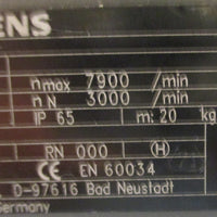 Siemens 1FT60848AF713EA1 Servo Motor 3PH 7900 / 3000RPM 13/16" Shaft Dia