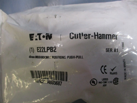 (Lot of 3) Eaton Cutler Hammer E22LPB2 Ser A1 40mm Mushroom 2-Pos Push-Pull Btn.