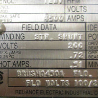 Reliance Electric T18R1117CYX RPM III DC Motor DC0189ATY 2HP 7/8" Shaft Dia