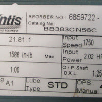 Dodge Quantis BB383CN56C Right Angle Gearbox 1750RPM 2.02HP 11/4" Bore NOS