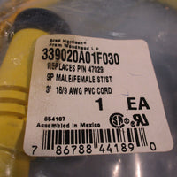 Brad Harrison/Woodhead 339020A01F030 9P MALE/FEMALE ST/ST 3" 16/9 AWG PVC CORD