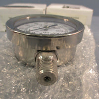 Lot of (2) Miljoco 2.5" Liquid Fillable Gauge P2598LZ05SS 0100psi/kpa 1/4NPT LM