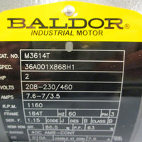 Baldor M3614T 3-Phase Industrial Motor 2 HP 1160 RPM 1-1/8" Shaft Dia