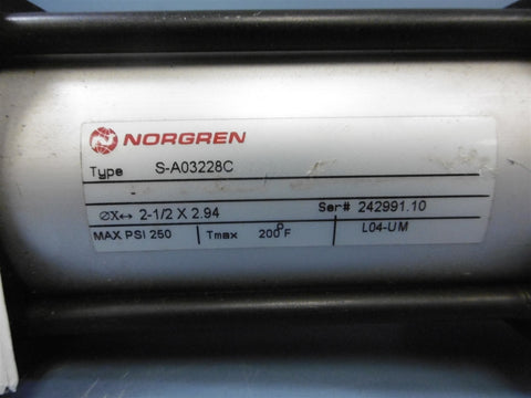 Norgren Pneuamatic Cylinder: SA03204C Max PSI 250