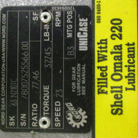 Nord SK 63 N210TC Gear Reducer 77.46:1 Ratio, 32745 LbIn Torque, 23 RPM Output