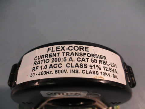 FLEX-CORE 58RBL-201 CURRENT TRANSFORMER 200:5 AMP RATIO 600V