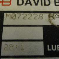 David Brown M072228 BANTI Reducer Gearbox 28:1 Ratio 15/8" Shaft Dia NOS