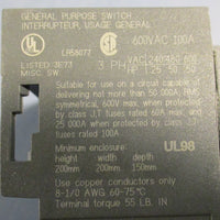 ABB 0T100E3 Load Break Switch 3 phase 600 Vac 100A 1SCA022398R4400