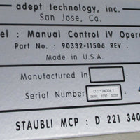 Staubli CS7MB RX60 CRaut Robot Arm, Controller, Adept Pendant & Cables Cleanroom