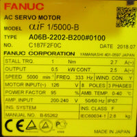 Fanuc A06B2202B200#0100 AC Servo Motor aiF 1/5000B 126V Input 3PH 15mm Shaft