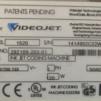 Videojet 1520 Ink Jet Coding Machine 392109-203-01 w/ Cord and Printhead