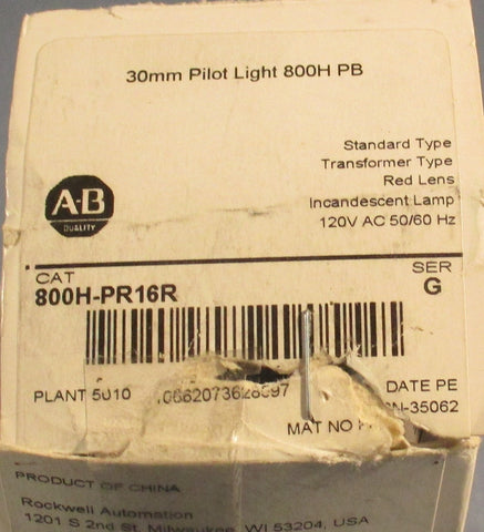 Allen-Bradley 800H-PR16R Series G 30mm Pilot Light 120V 50/60Hz
