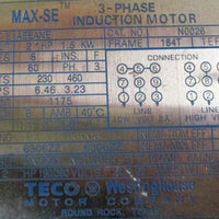 Westinghouse TECO AEEANE N0026 MAXSE 3 Ph, 3 HP, 1175 RPM Induction Motor NWOB