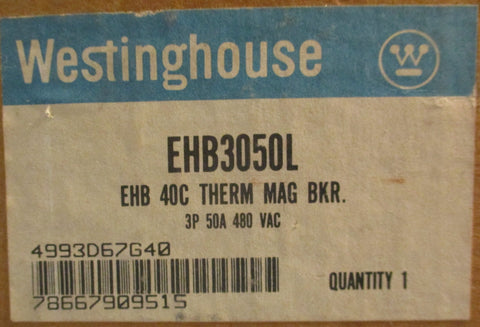 Westinghouse EHB3050L Circuit Breaker 3-Pole 50 A 480 VAC NOS