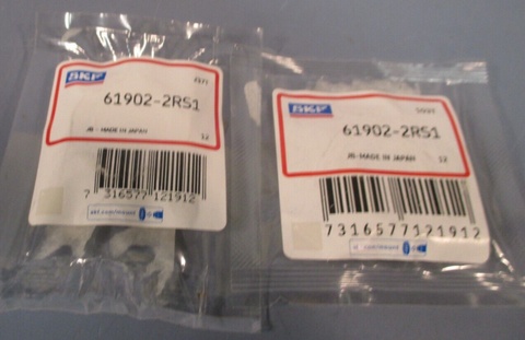 SKF Lot of 2 Single Row Radial Bearing 61902RS1