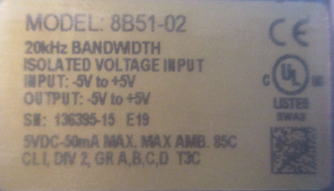 Dataforth 8B51-02 Isolated Voltage Input Module -5V to 5V Input/Output 20kHz BW