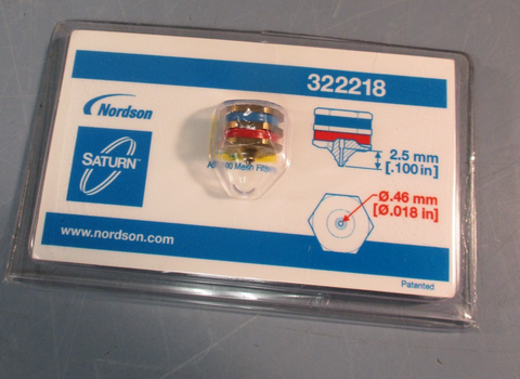 NORDSON SATURN 322218 GLUE NOZZLE ASSEMBLY BRASS 100 MESH 0.018" x 0.100