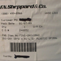FN Sheppard F2W12AY10AO Conveyor Belt 10" W x 41' L w/ Plastic Spiral