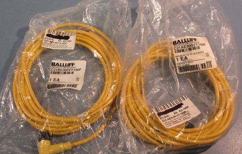 LOT OF 2 BALLUFF ELECTRICAL SENSOR CABLE C21BE300VY150F 250V, 22AWG 3PIN