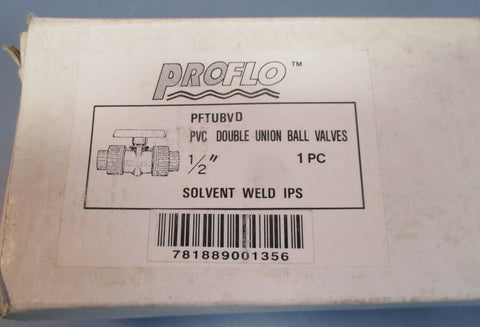 Proflo PFTUBVD PVC Double Union Ball Valve 1/2" NIB