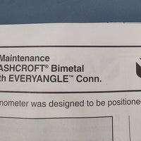 Ashcroft 3" Bimetal Thermometer: 7NA25114004 *NEW*