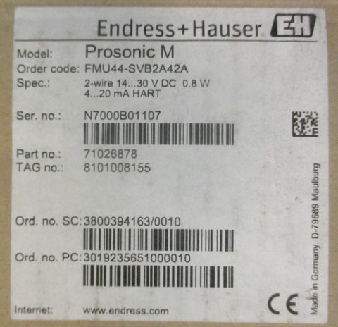 Endress Hauser FMU44-SVB2A42A Prosonic M Ultrasonic Level Transmitter 14-30 VDC